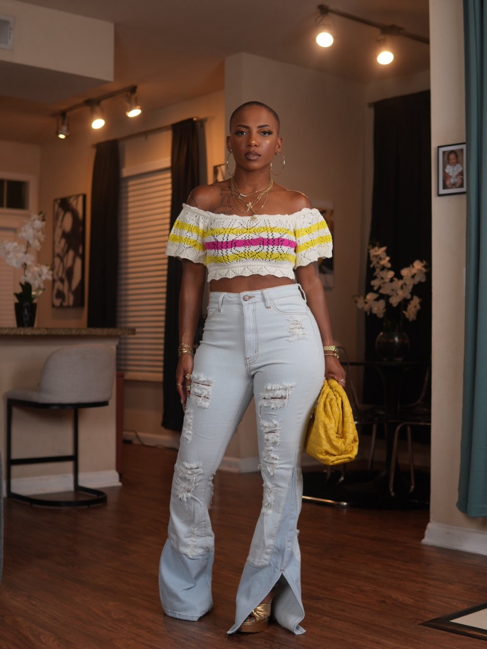 High-Rise Light Blue Distressed Wide Leg Jeans